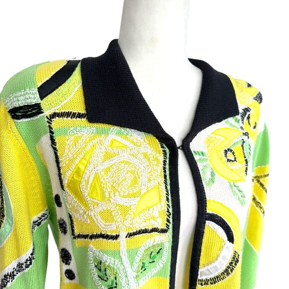 Nancy Bolen City Girl Sweater Cardigan Petite Large PL Psychedelic Sequins Artsy - Picture 2 of 9